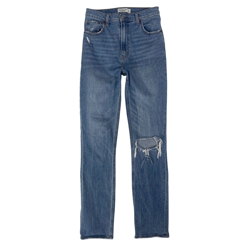 Abercrombie 90s Slim Straight Jeans 28 6 High Rise A&F Distress Festival Vibes